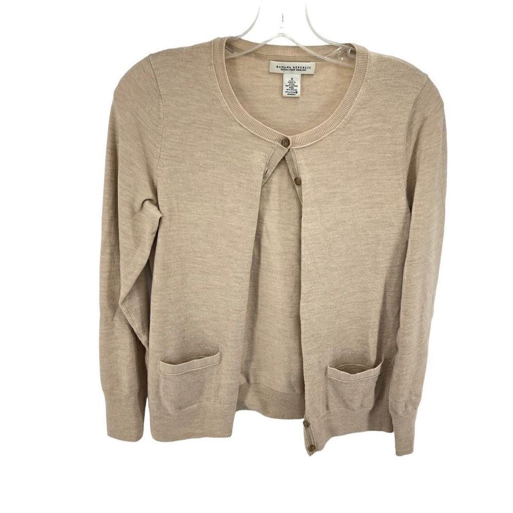 Banana Republic Womens Cardigan Sweater Button Up Wool Blend Stretch Beige Small
